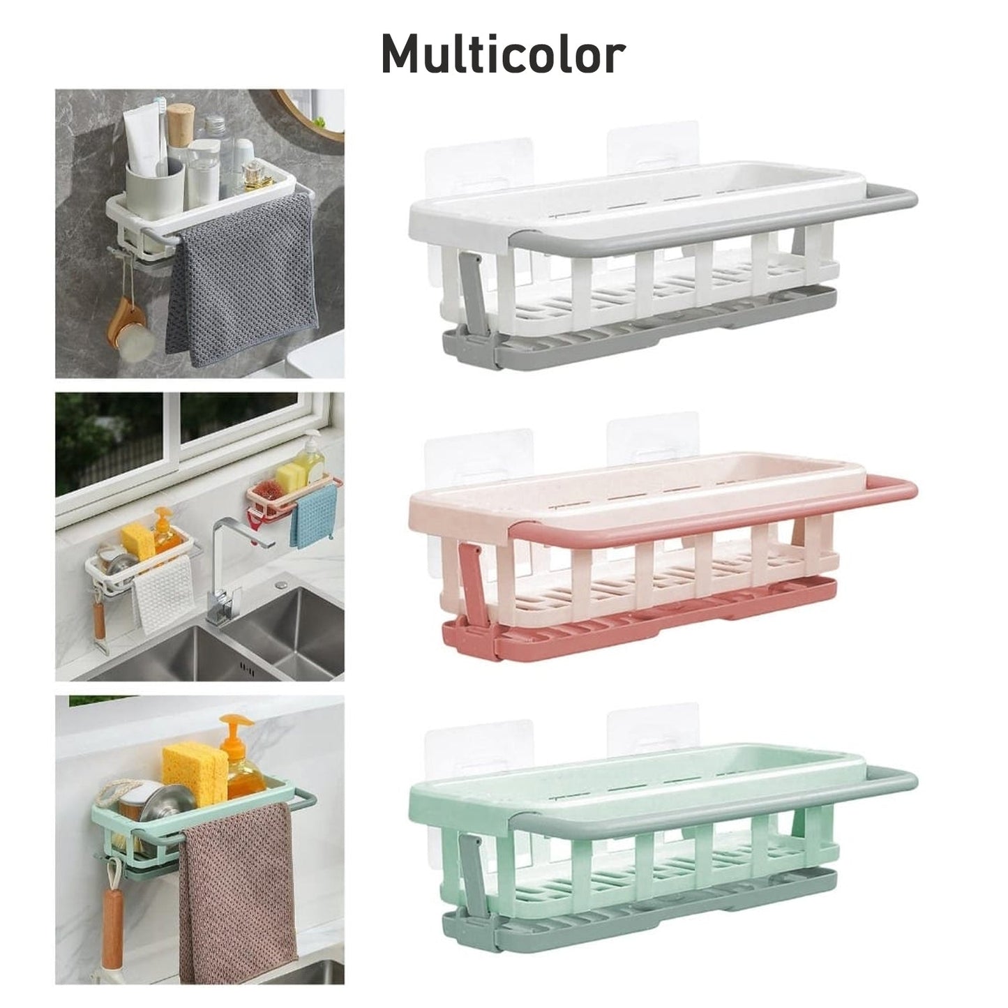 Hanging Drain Rack & Sponge Holder Basket for Kitchen Sink Storage