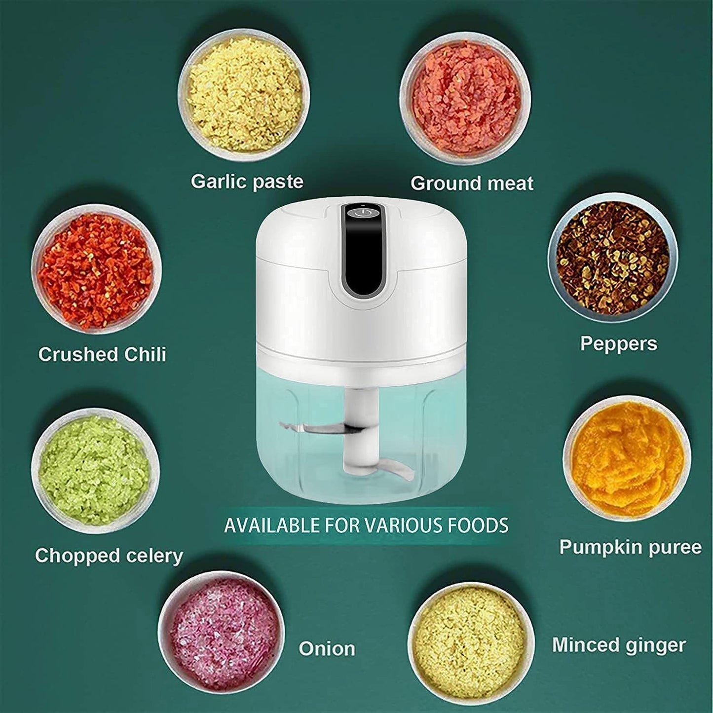 Wireless USB Rechargeable Mini Electric Garlic Machine / Chopper 3 Blades (300Ml)