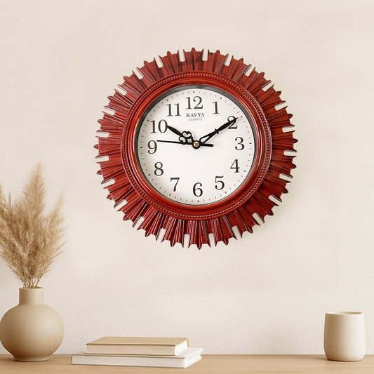 Wooden Look Round Wall Clock – Battery Operated Easy-to-Read Design for Home/Office