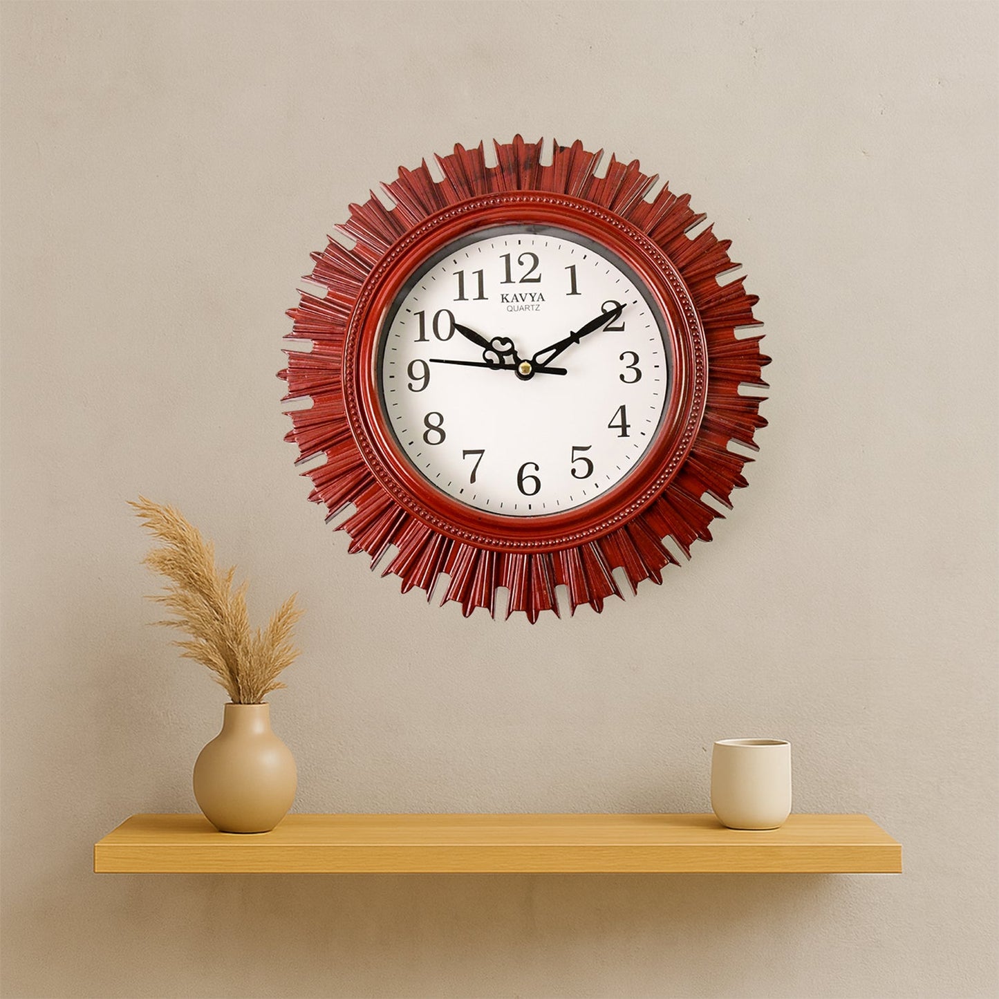 Wooden Look Round Wall Clock – Battery Operated Easy-to-Read Design for Home/Office